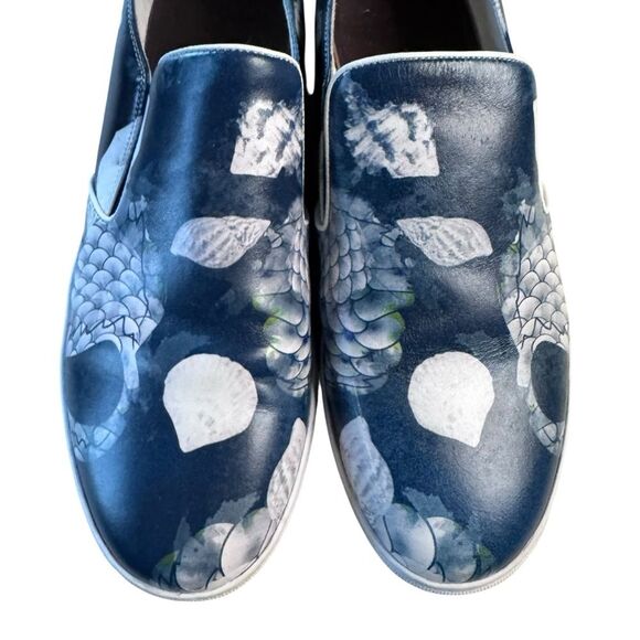 Robert Graham Graphic Ocean Seashell Leather Slip On Navy White Shoes Size 9 main image 4